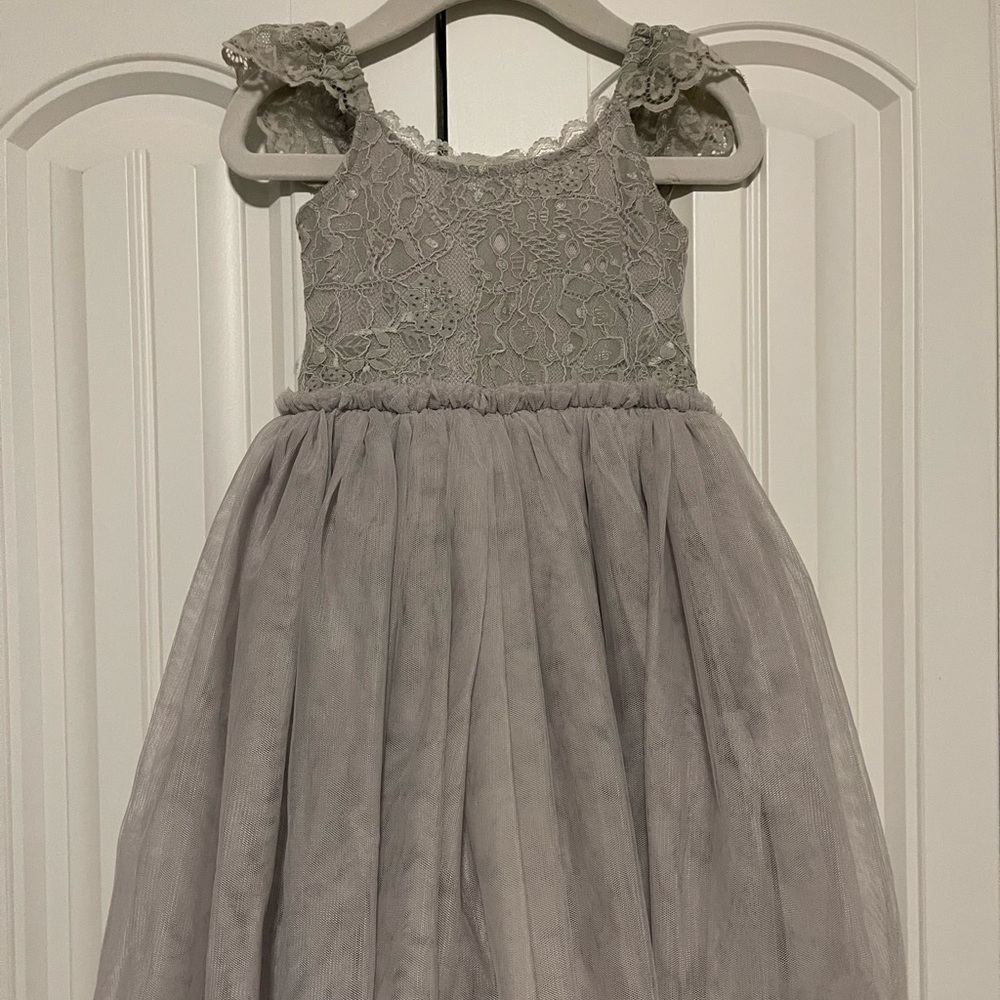 Charming Lace Bodice Kids Dress in Gray